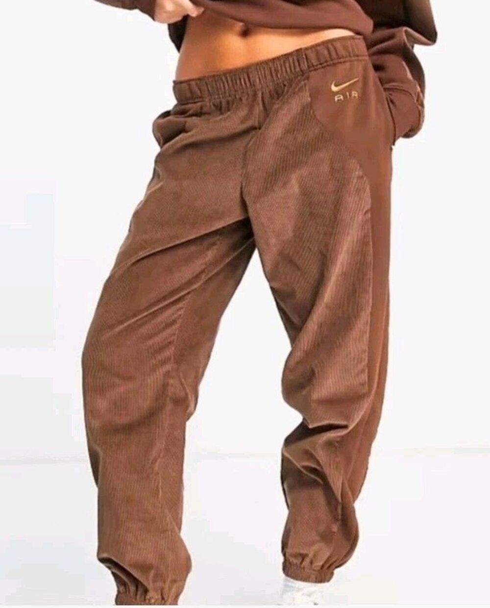 Nike Air Women's Loose Fit Corduroy Fleece Brown Joggers Flight Pants Baggies S